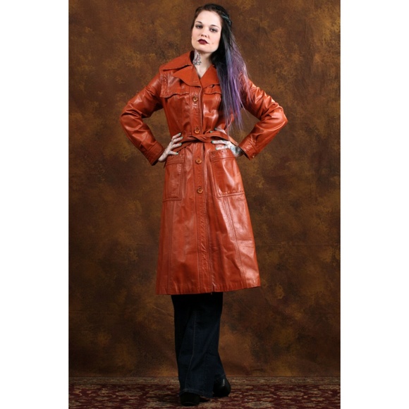 M Vintage 70s Lambskin Leather Mod Trench Coat - Picture 10 of 12